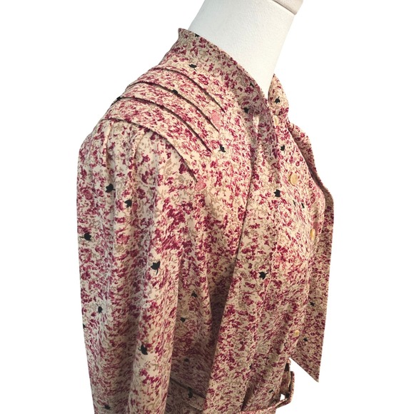 Margaret Selection Paris vintage‎ 80 Floral Print Midi Dress Belted Long Sleeve - Picture 5 of 12